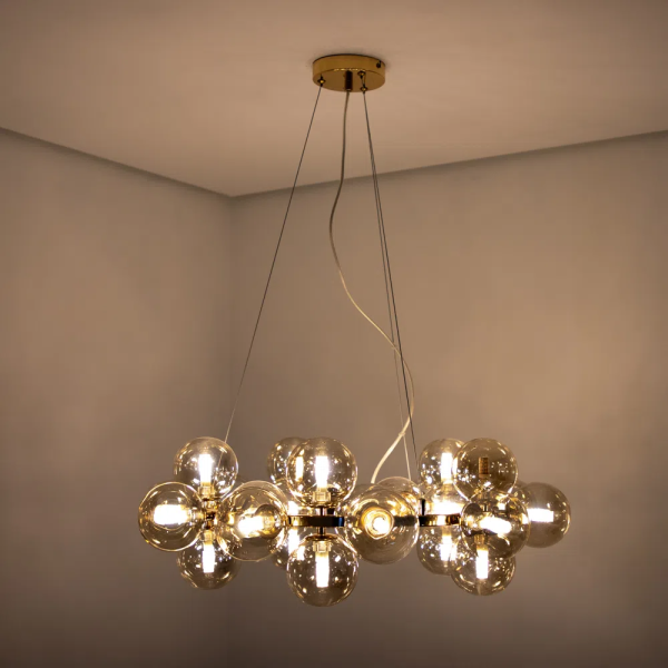 PENDENTE HALO DOURADO E CONHAQUE (D)69.5CM (A)24CM 25XG9 125W