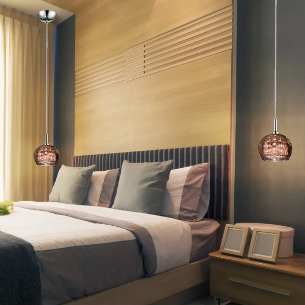 PENDENTE SOHO CROMADO E TRANSPARENTE E COBRE (D)16CM (A)13CM 1XG9 25W - HO7613CO