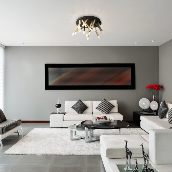 PLAFON DE SOBREPOR MANACÁ DOURADO E PRETO E BRANCO (D)62CM (A)30.5CM 16W + - BD001M