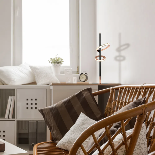 ABAJUR GINGA ROSE GOLD E PRETO (D)20CM (A)60CM 4,3W + 6,1W 3000K 520LM - BB013