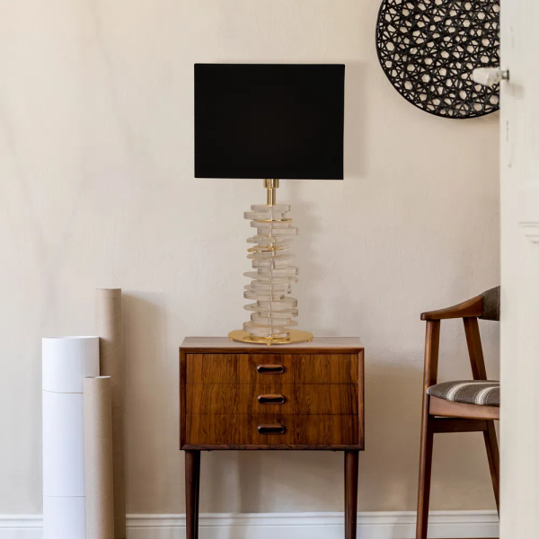 BASE PARA ABAJUR VENETO DOURADO E TRANSPARENTE (C)25CM (L)13CM (A)53CM 1XE27 40W - MI011