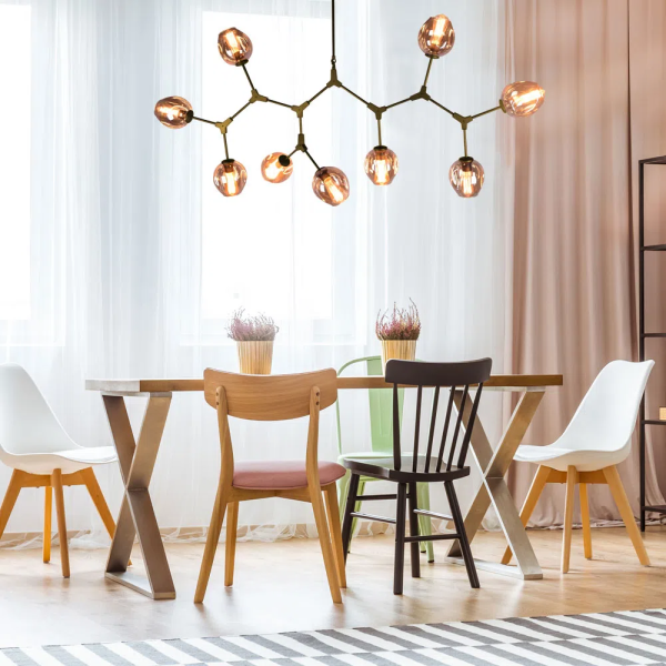 PENDENTE ORBE DOURADO E CHAMPAGNE (C)150CM (L)40CM (A)95CM 9XE27 360W - KY001LG