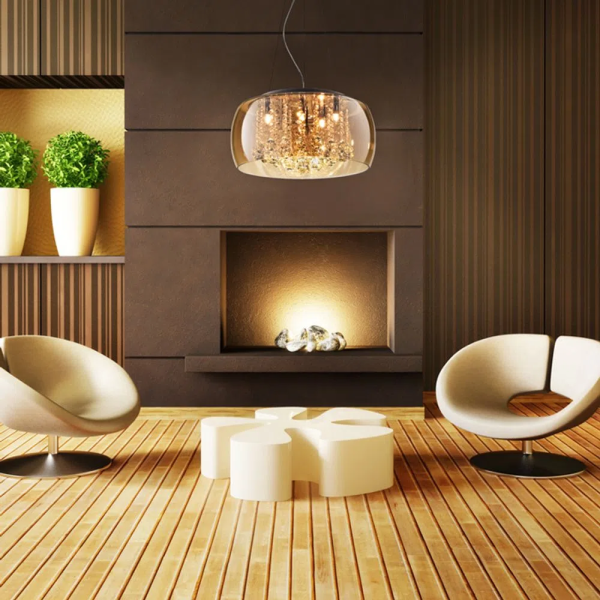 PENDENTE / PLAFON SOHO CROMADO E TRANSPARENTE E AMBAR (D)28CM (A)13CM 3XG9 75W - PD005AM