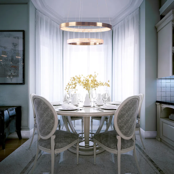 PENDENTE OCA DOURADO E TRANSPARENTE (D)80+60CM (A)4CM 42W + 32W 3000K 4356LM - GD003