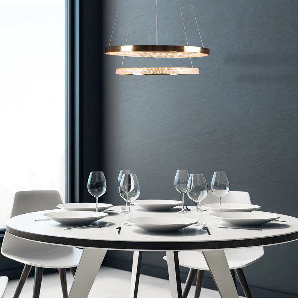 PENDENTE OCA DOURADO E TRANSPARENTE (D)60+40CM (A)4CM 32W + 22W 3000K 3168LM - GD002