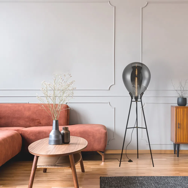 COLUNA CAJU PRETO E CROMADO (D)40CM (A)154CM 1XE27 40W - RZ004