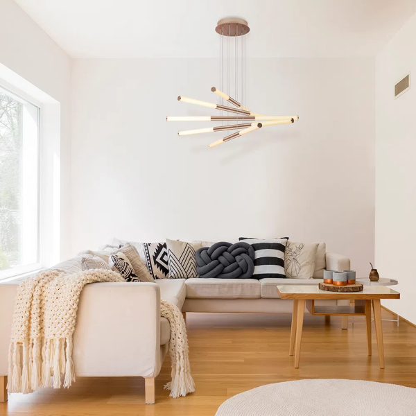 PENDENTE PALITO DOURADO (C)90CM (L)90CM (A)23CM 10X7,2W 2700K 3600LM - CD014