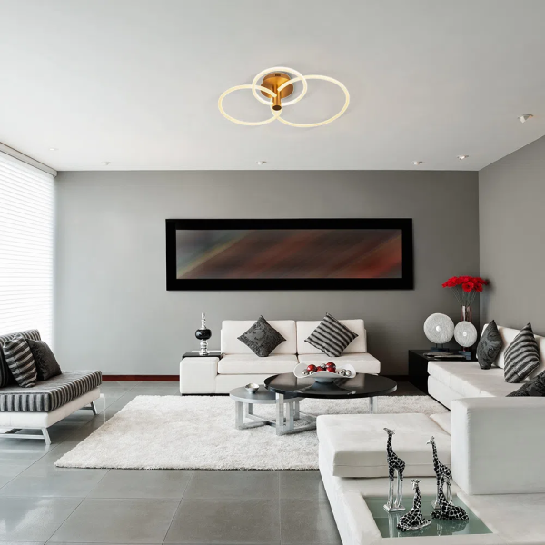 PLAFON CIRCOLO FRENCH GOLD E BRANCO (C)86CM (L)49CM (A)20CM 1X54W 3000K 270 - BB020