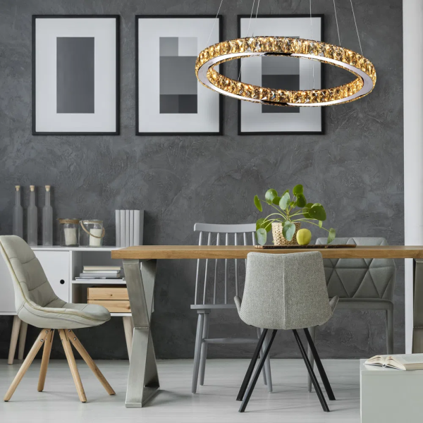 PENDENTE AURA PICCOLA CROMADO E TRANSPARENTE (D)60CM (A)5.5CM 1X24W 3000K 1320LM - ID010C