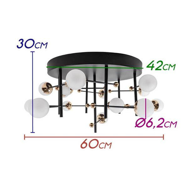 PLAFON DE SOBREPOR FUXICO DOURADO E PRETO E BRANCO (D)58CM (A)30CM 15X3W 3000K 2250LM - JU005