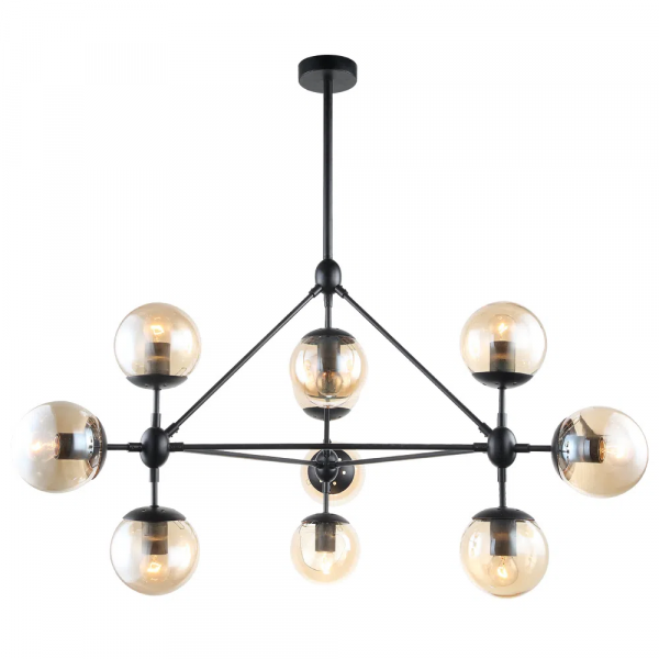 PENDENTE ORBE PRETO E CHAMPANHE (D)100CM (A)78CM 10XE27 BOLINHA 400W - OP056