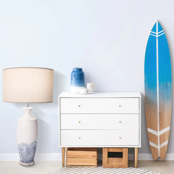 BASE PARA ABAJUR ARTISANO CROMADO E AZUL (D)24CM (A)44CM  1XE27 40W