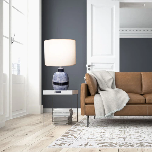 Base Para Abajur Artisano Cromado E Azul (D)20Cm (A)70Cm 1Xe27 40W - HR002