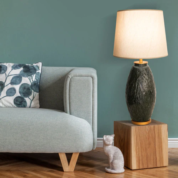 Base Para Abajur Artisano Dourado E Azul (D)24Cm (A)62Cm 1Xe27 40W - HR003