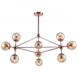 PENDENTE ORBE COBRE E CHAMPANHE (D)100CM (A)78CM 10XE27 BOLINHA 400W - OP056R
