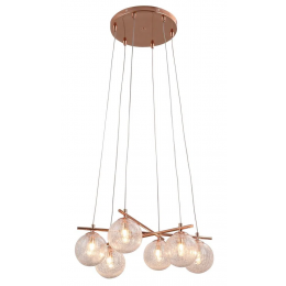 PENDENTE ASTA COBRE E TRANSPARENTE (D)50CM (A)18CM 6XG9 150W - OD039R