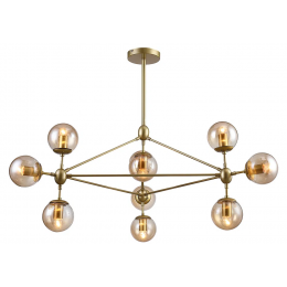 PENDENTE ORBE DOURADO E CHAMPANHE (D)100CM (A)78CM 10XE27 BOLINHA 400W - OP056G