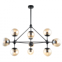 PENDENTE ORBE PRETO E CHAMPANHE (D)100CM (A)78CM 10XE27 BOLINHA 400W - OP056